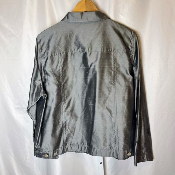 VTG 90s Laura Ashley 100% Silk Blazer Jacket Silver Textured Mother of Pearl - Picture 3 of 4